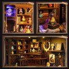 DIY Book Nook Kit for Adults, 3D Wooden Puzzle Bookshelf Insert Decor with LED Light & Stickers, Dust Cover,Miniature House Craft Gifts for Family,Friends and Book Lovers（Magic Potion House） - style: Magic Potion House