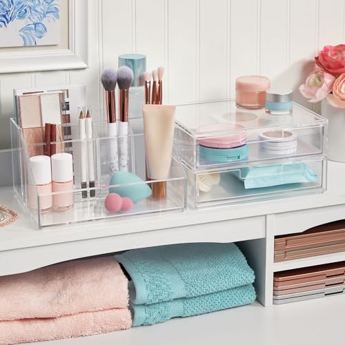 STORi Chloe Stackable Makeup Holder & Drawer Organizer Set, Clear, BPA-Free Plastic, Made in USA, Organize Brushes, Cosmetics & Beauty Essentials - style: Organizer & Drawer Set