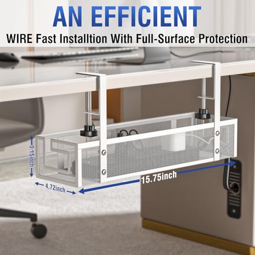 Under Desk Cable Management Tray, GZOKMOG 15.75" No Drill Cable Management Under Desk, Heavy Duty Metal Cord Organizer, Home Office Wire Management for Standing/Gaming Desk, 1 Pack White - color: White-1 pack