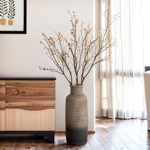 LuxenHome Ceramic Floor Vase,19 Inch Brown Ombre Terracotta Rustic Pottery Large Vases for Living Room Decor, Farmhouse Decorative Narrow Flower Vase Home Decor - color: Brown Narrow a