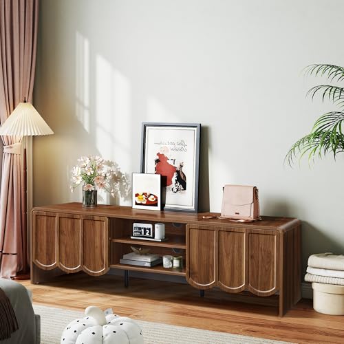 Modern 63" TV Stand, Wood Entertainment Center with Sliding Doors, Media Console for TVs Up to 70", TV Stand for Living Room, Walnut - color: Walnut