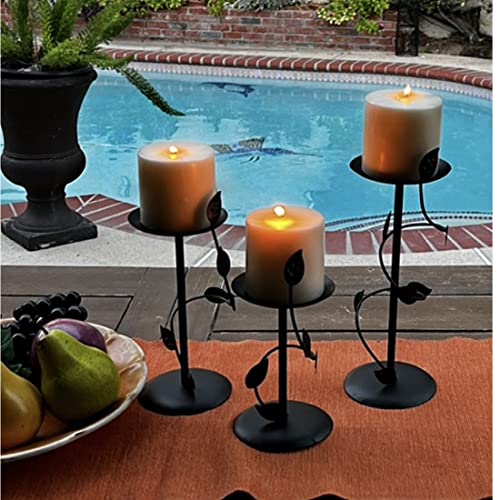 Lily’s Home Art Deco Climbing Vine Pillar Candle Holders, Steel, Black, Set of Three. Candles NOT Included - color: Climbing Vine