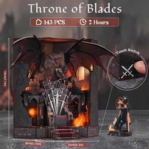 MiniCity Book Nook Kit, Miniature House Kit, Dollhouse Kit, Miniature Kit, DIY Mini House Building Kit for Adult (Throne of Blade) - style: Throne of Blade