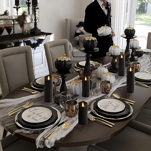 Homemory Black Flameless Candles, Halloween Candles, Battery Operated Candles, LED Pillar Candles with Remote Control and Timers, Set of 9 - color: Black