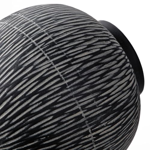 7" Short Rustic Vase with Geometric Linear Striations, Round Ceramic Vase Suitable for Leaves Stems & Flowers, Low-Profile & Cool Tone Style, Chunky, Small & Dark Grey - color: 7" Dark Grey