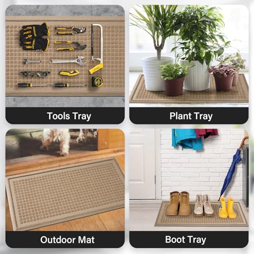 HIYARD Boot Tray for Entryway, Non-Slip Shoe Tray Drying Mat, Waterproof Boot Mat for Muddy Boots, Heavy Duty Shoe Storage Trays, Indoor/Outdoor Use, 16x30 inches, Beige - color: Beige, size: 16" x 30"