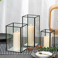 yshengood Large Glass Hurricane Candle Holder Set of 3 PCS, Black Frame and Glass Hurricane Candleholders - size: 3-Piece Set (3 Large)