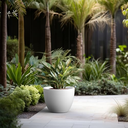 Kante 17.3 Inch Round Concrete Planter - Classic Large Indoor/Outdoor Plant Pot with Drainage Hole and Rubber Plug, Suitable for Gardens and Patios, White - color: White, size: 17.3"Dia x 13"H