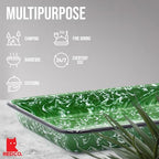 Red Co. 11" x 9" Enamelware Metal Classic 2 Quart Rectangular Serving Tray, Dark Green Marble/Black Rim - Splatter Design - color: Dark Green