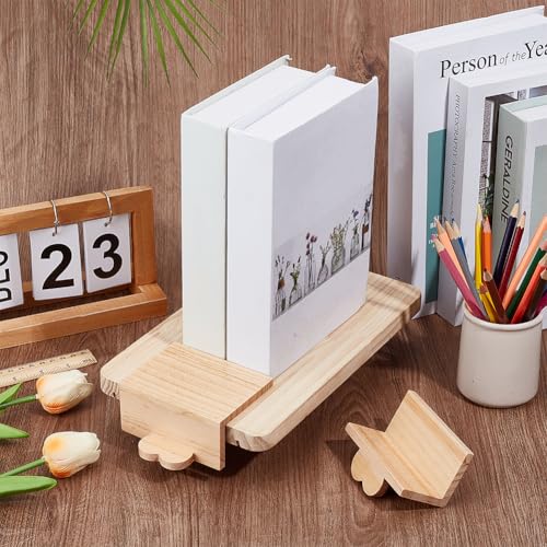 PH PandaHall 2pcs Heart Pine Wood Bookends for Shelves, Book Alignment Tool Natural Books Ends Decorative Book Shelf Organizer for Home Office Room Library, 2 Sizes