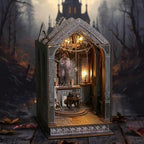 Book Nook DIY Gothic Miniature Kit, Wooden Rolife Miniature Kit with 3D Structure and Bookend Design for Adults, DIY Miniature House Kit for Bookshelf Decor and Gift