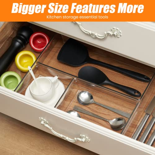 Criusia 18 Pcs Large Size Clear Drawer Organizer Set, Acrylic Non Slip Non Cracking Kitchen Drawer Storage Tray Divider, Multifunctional Storage for Cosmetics, Bathroom, Tools, Kitchen and Office - size: 18 Pack