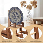 3 Pack Wooden Plate Display Stands with White Oak Dowel 6.5 Inch Wood Plate Holder Stand for Displaying, Rustic Wooden Picture Frame Easels Holder for Photo Platter Artwork Tabletop Decor
