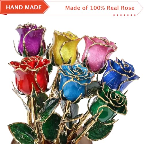 AliveRose 24k Gold Dipped Rose, Gold Rose Made from Real Rose - Unique Design 24K Dipped Rose for Anniversary Valentines Mothers Day Birthday Gifts (Green Original with Crystal Vase) - color: 3. Green Original Rose With Crystal Vase