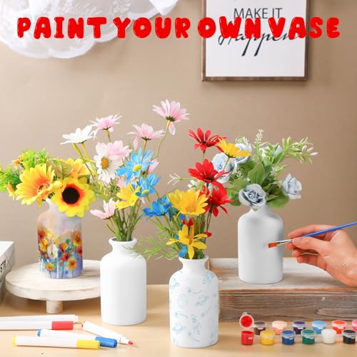 6 Set Mother's Day Ceramics to Paint DIY Your Own Ceramic Painting Kit for Crafts Vase to Paint Unpainted Plaster Paintable Kit Mother Art DIY Craft Supply with Brush Palette for Adult(Bright) - color: Bright