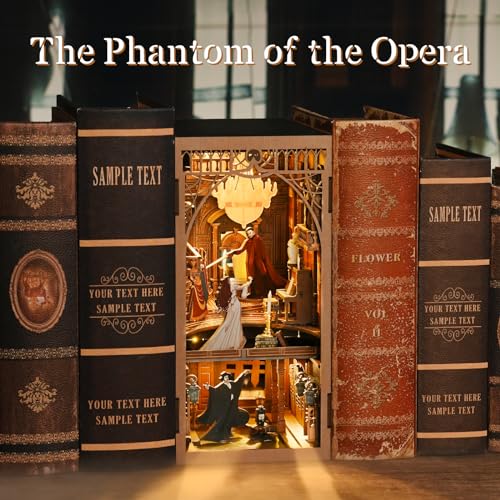 CCCDF Book Nook Kit, DIY Miniature Dollhouse Booknook Kit, 3D Wooden Puzzle Bookend Bookshelf Insert Decor with LED Light for Teens and Adults (Phantom of The Opera) - style: Phantom of The Opera