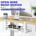 Under Desk Cable Management Tray, 31.5'' No Drill Heavy Duty Steel Cable Tray Organizers, Wire Management Tray Cable Rack with Clamp Mount, Adjustable Metal Under Desk Tray (White, 2 Pack) - color: White, size: 2 Pack