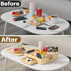 Couch Cup Holder, Couch Tray Cup Holder Sofa Tray, Large Capacity 2-Tier Wooden Trays with Drawer for Sofa, Bed, Picnic, Drinks, Snacks, Remote, Cell Phone, Headphones (Solid Pine Wood)12.5*12.5 in - color: Natural Pine Wood