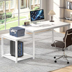 FOLUBAN Large White Computer Desk, Home Office Desk with Printer Space & PC Tower Stand, Modern Study Writing Table Workstation for Living Room Bedroom, 63 Inch - color: White