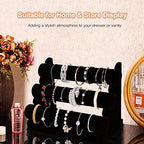 OSPNIEEK Velvet Bracelet Holder with 3 Tier Rack, Black Detachable Jewelry Display Stand T-Bar Necklace Storage Organizer for Bangles Watch Bracelets Scrunchies Organization Showcase