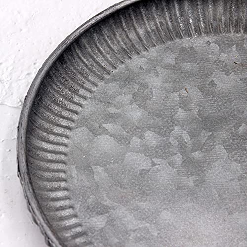 Funerom 7.8 inch Very Small Round Galvanized Metal Tray Decorative Tray Corrugated Edges - size: 7.8"