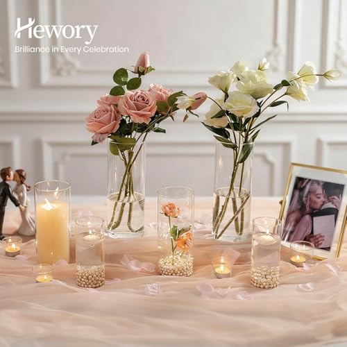 Hewory Hurricane Glass Candle Holders: 6 PCS Clear Hurricane Candle Holders for Pillar Candles Floating Candles, Glass Cylinder for Table Centerpieces Christmas Wedding Party Holiday Home Decor