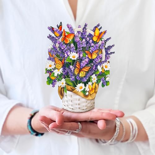 Freshcut Paper Pop Up Cards, Mini Lavender & Butterflies, 6 Inch Life Sized Forever Flower Bouquet 3D Popup Greeting Card, Birthday Cards, Thank You Card, Blank Notecard & Envelope - color: Lavender & Butterflies, size: Mini