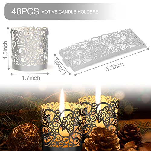 LOVEINUSA 48pcs Votive Candles Holders Wraps, Silver Tea Light Candle Fairy Home Decoration (No Bottom) - color: Silver