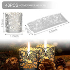 LOVEINUSA 48pcs Votive Candles Holders Wraps, Silver Tea Light Candle Fairy Home Decoration (No Bottom) - color: Silver
