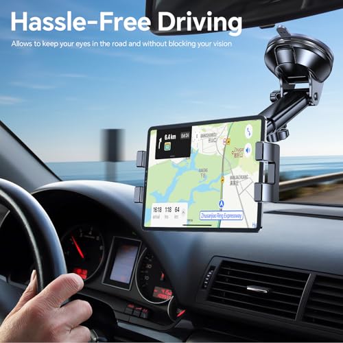 Tablet Holder for Car ipad Holder for Car【Windshield+Dash】Suction Cup ipad Mount for Truck Stand【360° 】Tablet Car Mount soporte para tableta para auto for All 4.7"-12.9" Apple iPad Samsung Galaxy Tab