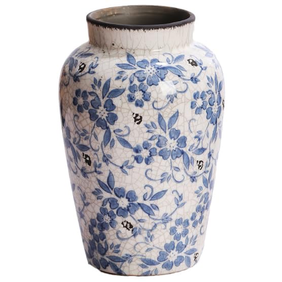 Denique Vintage Blue and White Porcelain Vase Ceramic Vase for Home Decor, Retro Crack Blue Flower Vase Pottery Vase Chinoiserie Decor Rustic (6.3x9.8inch) - size: 6.3x9.8inch