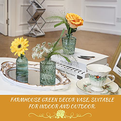 Green Glass Bud Vase Set of 22, Small Vases for Flowers, Clear Glass Vases for Centerpieces, Mini Bud Vases in Bulk Rustic Wedding Decorations, Centerpieces, Vintage Look Home Table Flower Decor - color: Green