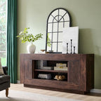 OKD Modern 70" TV Stand, Entertainment Center for TVs Up to 80", Media Console with Large Open Storage & Side Cabinets, Thick Wood Design for Living Room, Dark Walnut - color: Dark Walnut