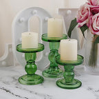3-Piece Set of Green Glass Candlestick, Crystal Candlestick Holder Holder and Conical Candle, Christmas Candle Holder Decoration, Family Living Room Wedding Candle Holder (green1set) - color: Green