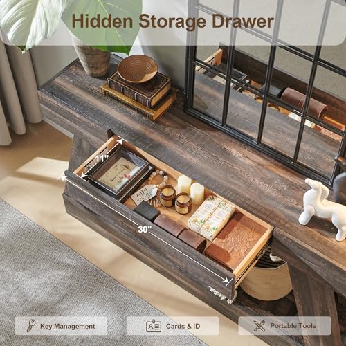 60" Farmhouse Entryway Table with Drawer, Entry Table with Storage, Sofa Table for Living Room, Behind Couch, Sofa(Dark Rustic Oak) - color: Dark Rustic Oak