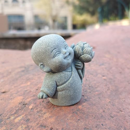 livelyfish Japanese Monk Statue Praying Zen Sandstone Mini Buddha Statues Asian Garden Sculptures for Wealth Good Luck Feng Shui Home Decor (Style 1) - color: Style 1