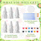 Arrowbash 6 Pcs Summer Ceramics to Draw Ready to Paint Your Own Gnome Statues 5.12 Beach Theme Paintable Figurines DIY White Ceramics Plaster Crafts Kit with Brush Palette - style: Spring