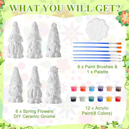 Arrowbash 6 Pcs Summer Ceramics to Draw Ready to Paint Your Own Gnome Statues 5.12 Beach Theme Paintable Figurines DIY White Ceramics Plaster Crafts Kit with Brush Palette - style: Spring