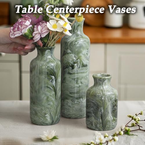 YMXYJM Resin 3 Piece Vase Set, Farmhouse Decor, Home Decorative Vase, Vases for Your Kitchen, Bedroom, Office, Living Room, Bathroom, & Shelf Centerpiece Table Decorations, Green - color: Green