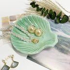 Ceramic Shell Ring Holder Dish, Small Shell Trinket Dish, Beachy Jewelry Plate for Earrings Necklace Valentine's Mother's Day Christmas Birthday Gifts for Women, 3.9", Ice Green Iridescent Surface - color: Ice Green