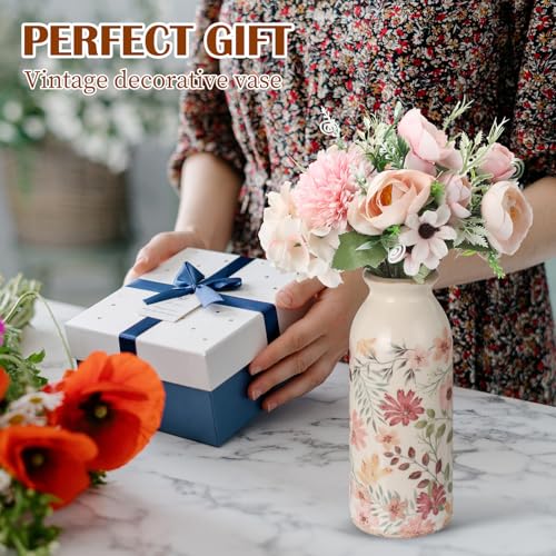 2 Pcs Ceramic Small Vase Rustic Farmhouse Vase Boho Vases Home Decoration for Your Kitchen Bedroom Office Bathroom & Shelf Centerpiece Table Decorative(Vintage)