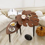 BAMEOS Monstera Leaf Nesting Tables Set of 2, Small Side Tables f Set with Leaf Vein Pattern, Modern Wooden CoffeeTables for Living Room Bedroom Apartment Balcony Yard - color: Monstera