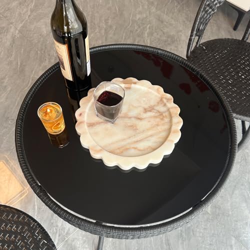 11" Large Round Marble Tray with Scalloped Edge, Circular Marble Decorative Tray for Coffee Table (Calacatta Gold) - color: Calacatta Gold