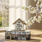 Smile Farmhouse Wooden Tabletop Decor Rustic Home Sweet Home Table Centerpiece, Block Sign Tiered Tray Decoration for Kitchen Shelves Desk Mantel - style: Sweet Home