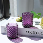Woho 24pcs Purple Votive Candle Holders, Glass Tea Lights Candle Holder for Wedding Table Centerpiece, Studded Diamond Tealight Candle Holder for Tealight Candles/Votive Candles - color: Deep Purple