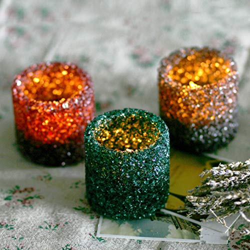 3 Pack Tealight Candle Holders Decorative Colorful Glass Cullet Tea Lights Votive Holders for Home Décor Wedding Halloween Christmas Decorations Table Centerpieces Party Favors Gifts 2.8”(D)x2.8”(H) - color: Blackish Green, Burgundy and Dark Brown