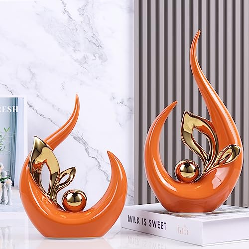9.4" H Orange Gold Abstract Sculptures Home Decor, Ceramic Art Statue Cool Stuff to Put on Shelves&tv Stand Decor, Gold Accent Entertainment Center, for Fireplace Coffee Table Dining Table Decorate - color: Orange Gold, size: 9.4in/H