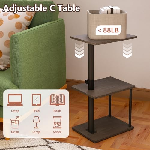 Faesun Swivel Side Table for Couch Arm, Height Adjustable C Table for Recliner or Bed, Tv Trays with Storage Shelf for Small Spaces- Small Nightstand Table for Living Room, Bedroom - color: Taupe
