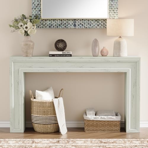 Rresyet 55 Inch Long Console Table, Sofa Table Behind Sofa, Wooden Entryway Table, Farmhouse Entryway Table for Entry, Hallway, Living Room (White) - color: White