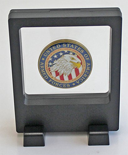 3D Floating Frame Flexible Single Medallion Medal Challenge Coin Poker Chip Guitar Piick Display Case Stand Holder Magic Suspension Box Black-Square Shape